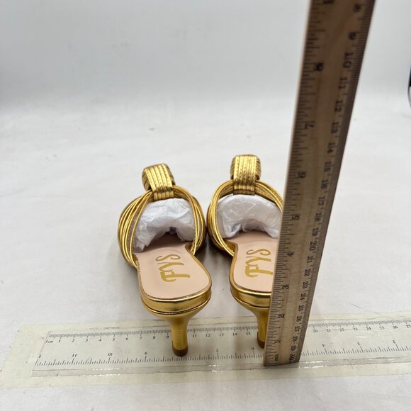 FYS Gold Slip on Low Kitten Heel Mules Open Toe Dress Slide Sandals Party Shoes - Picture 5 of 8